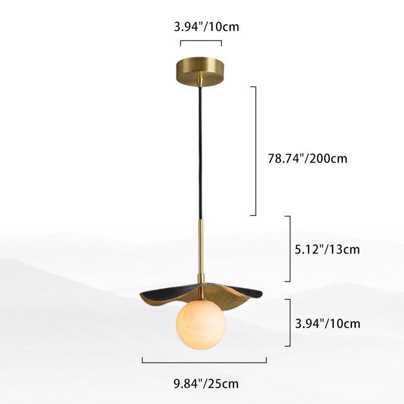 Contemporary Creative Orb Full Copper Sheet Glass Shade 1-Light Pendant Light For Living Room