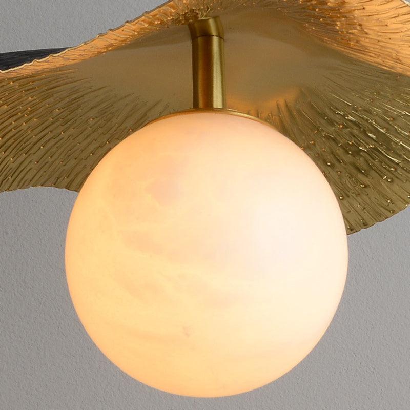 Contemporary Creative Orb Full Copper Sheet Glass Shade 1-Light Pendant Light For Living Room