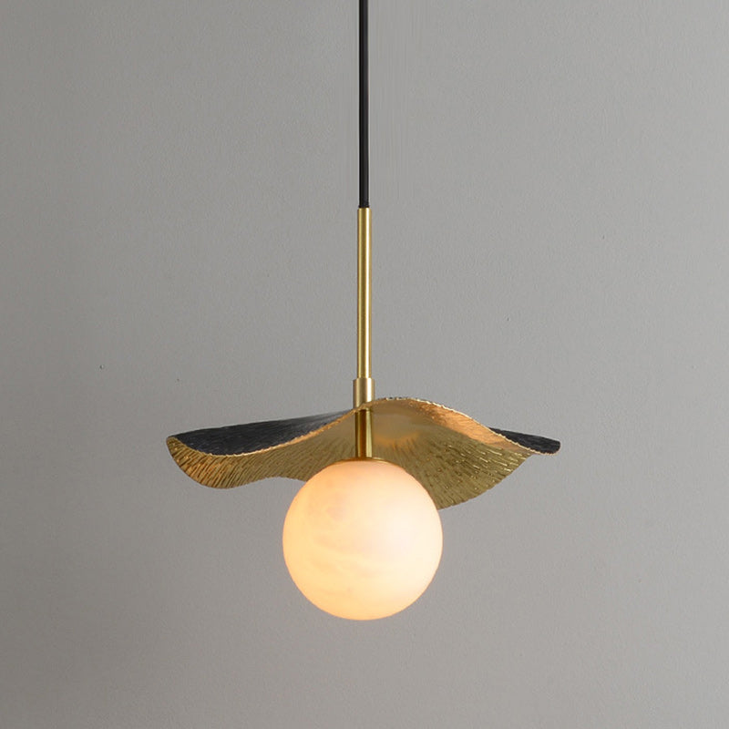 Contemporary Creative Orb Full Copper Sheet Glass Shade 1-Light Pendant Light For Living Room