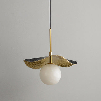 Contemporary Creative Orb Full Copper Sheet Glass Shade 1-Light Pendant Light For Living Room