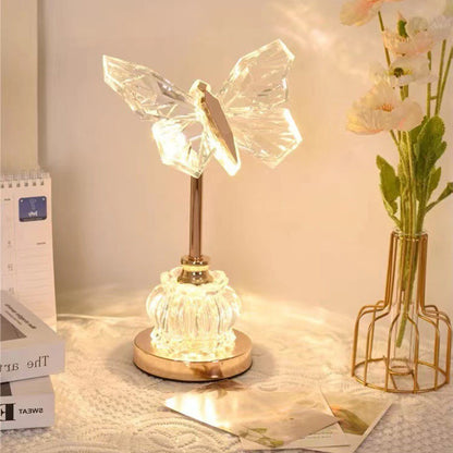 Modern Art Deco Pod Butterfly Hardware Glass Base Acrylic Shade LED Table Lamp For Bedroom