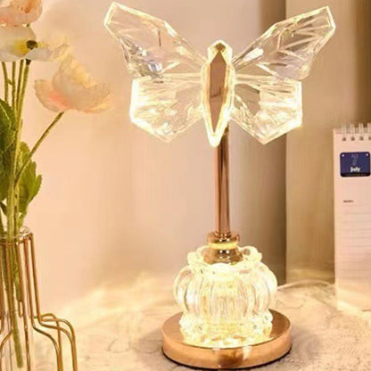 Modern Art Deco Pod Butterfly Hardware Glass Base Acrylic Shade LED Table Lamp For Bedroom