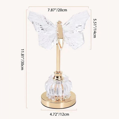 Modern Art Deco Pod Butterfly Hardware Glass Base Acrylic Shade LED Table Lamp For Bedroom