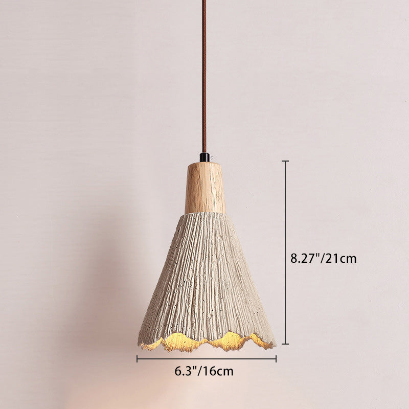 Contemporary Nordic Round Cone Solid Wood Cement Shade 1-Light Pendant Light For Bedroom