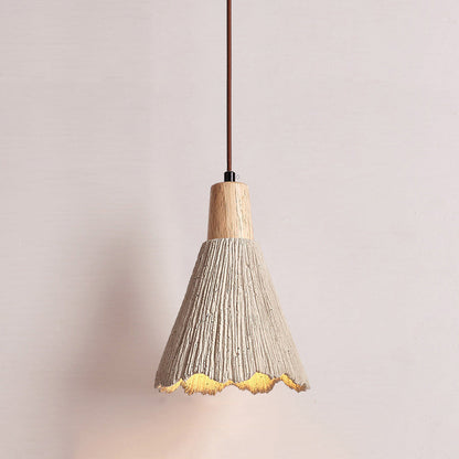Contemporary Nordic Round Cone Solid Wood Cement Shade 1-Light Pendant Light For Bedroom
