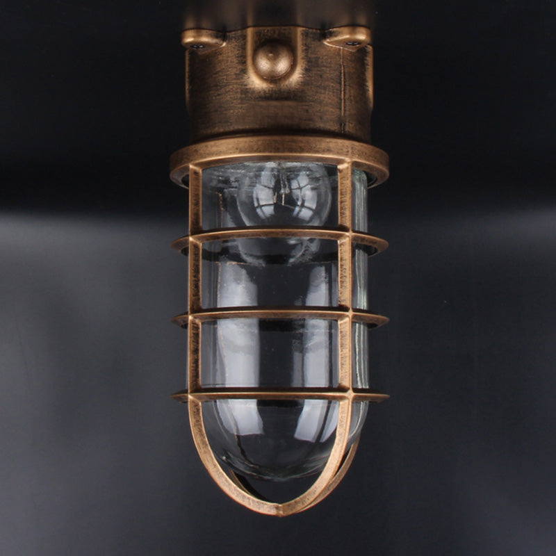Traditional Vintage Cylinder Horizontal Bar Aluminum Frame Glass Shade 1-Light Flush Mount Ceiling Light For Living Room