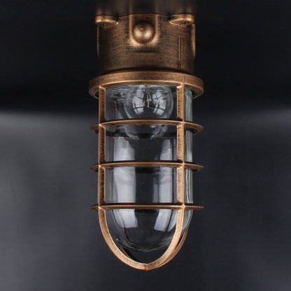 Traditional Vintage Cylinder Horizontal Bar Aluminum Frame Glass Shade 1-Light Flush Mount Ceiling Light For Living Room