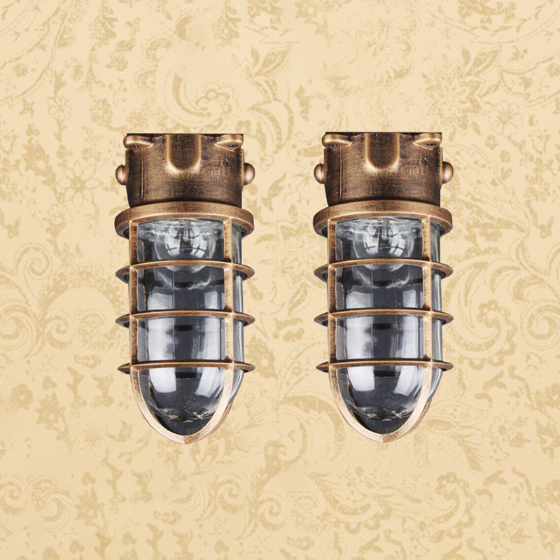 Traditional Vintage Cylinder Horizontal Bar Aluminum Frame Glass Shade 1-Light Flush Mount Ceiling Light For Living Room