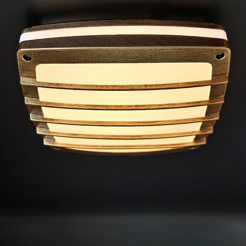 Traditional Vintage Waterproof Square Striped Aluminum PVC LED Flush Mount Ceiling Light For Living Room