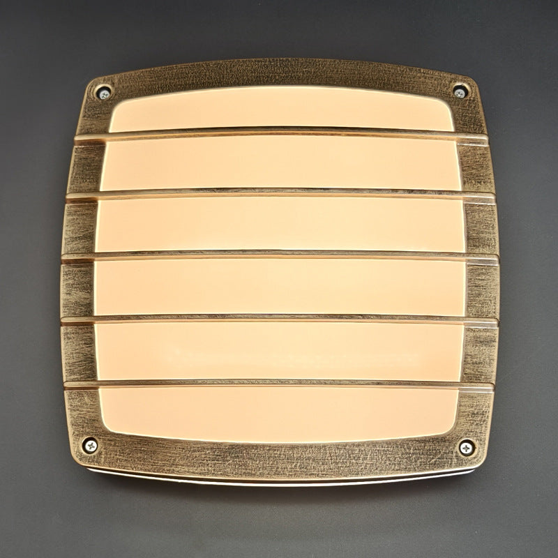 Traditional Vintage Waterproof Square Striped Aluminum PVC LED Flush Mount Ceiling Light For Living Room