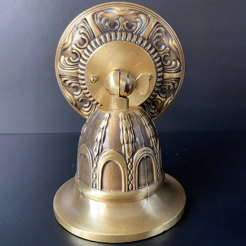 Traditional Vintage Adjustable Angle Round Carved Copper Shade 1-Light Spotlight Semi-Flush Mount Ceiling Light For Living Room