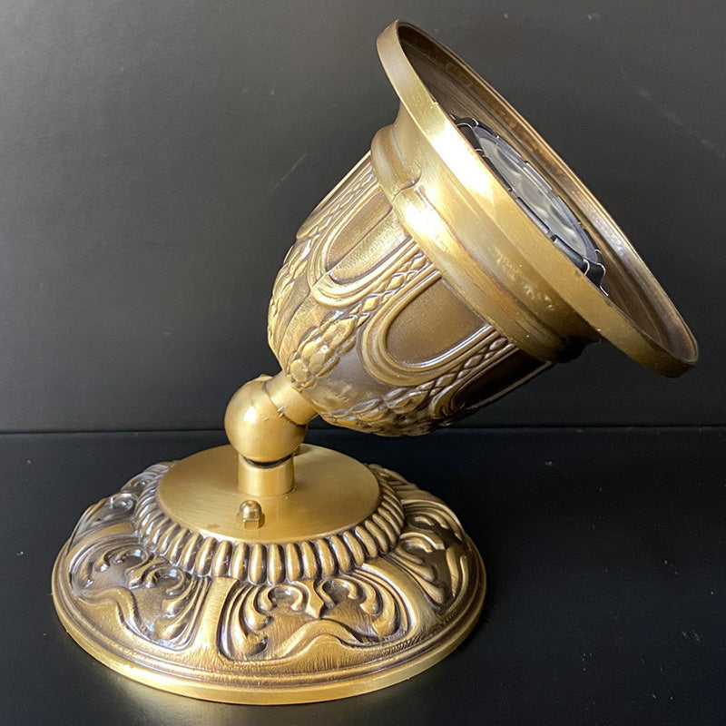 Traditional Vintage Adjustable Angle Round Carved Copper Shade 1-Light Spotlight Semi-Flush Mount Ceiling Light For Living Room