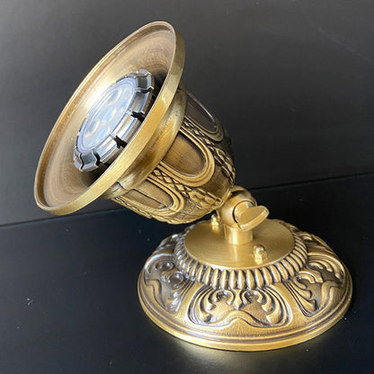 Traditional Vintage Adjustable Angle Round Carved Copper Shade 1-Light Spotlight Semi-Flush Mount Ceiling Light For Living Room