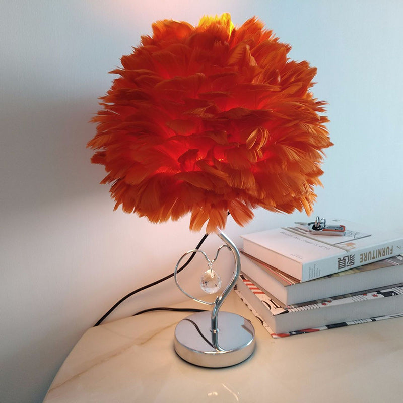 Modern Art Deco Heart Feather Iron Rod 1-Light Table Lamp For Bedroom