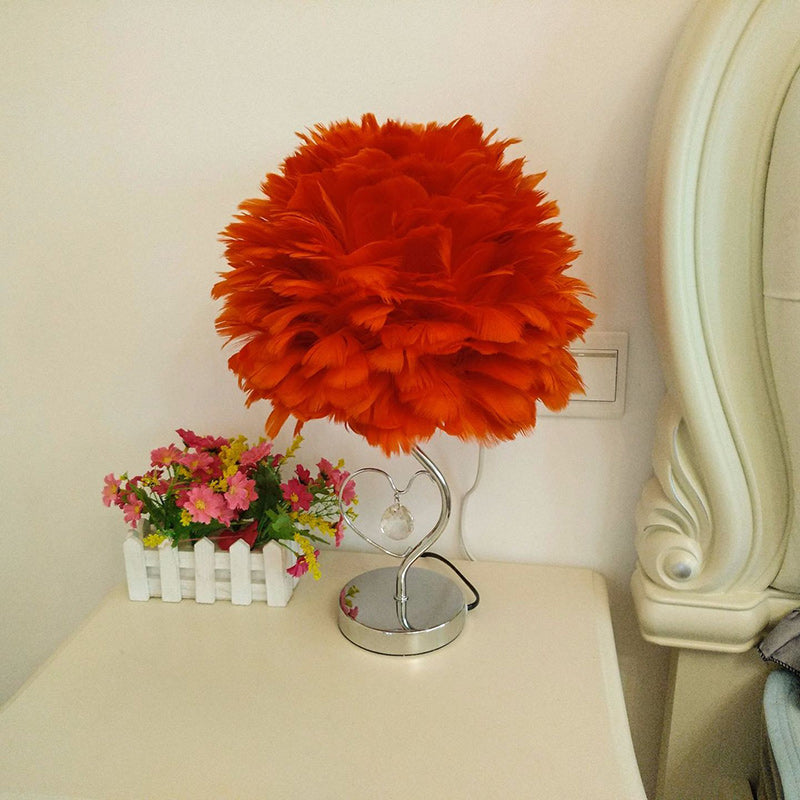 Modern Art Deco Heart Feather Iron Rod 1-Light Table Lamp For Bedroom