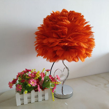 Modern Art Deco Heart Feather Iron Rod 1-Light Table Lamp For Bedroom