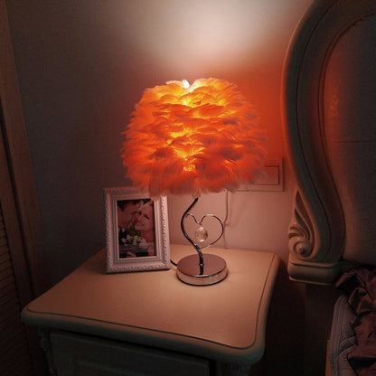 Modern Art Deco Heart Feather Iron Rod 1-Light Table Lamp For Bedroom