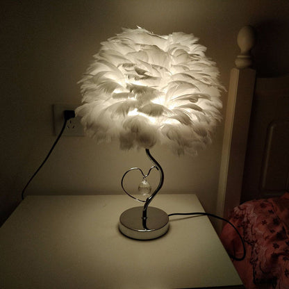 Modern Art Deco Heart Feather Iron Rod 1-Light Table Lamp For Bedroom