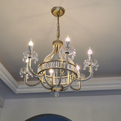 Traditional French Round Orb Iron Crystal Frame 1/4/6/8 Light Chandelier For Living Room