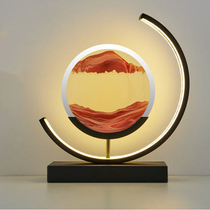 Modern Art Deco Round Quicksand Iron Glass LED Table Lamp For Bedroom