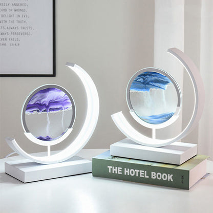 Modern Art Deco Round Quicksand Iron Glass LED Table Lamp For Bedroom