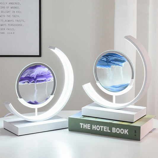Modern Art Deco Round Quicksand Iron Glass LED Table Lamp For Bedroom