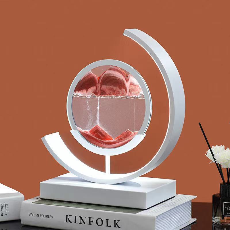 Modern Art Deco Round Quicksand Iron Glass LED Table Lamp For Bedroom