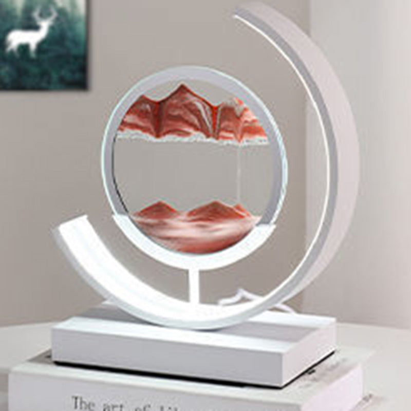 Modern Art Deco Round Quicksand Iron Glass LED Table Lamp For Bedroom