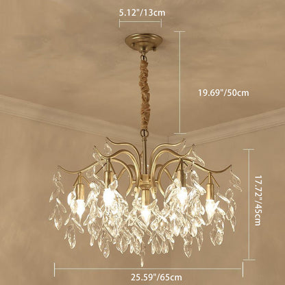Contemporary Creative Branch Leaf Shape Cropper Crystal 4/7/9/11 Light Chandelier For Living Room