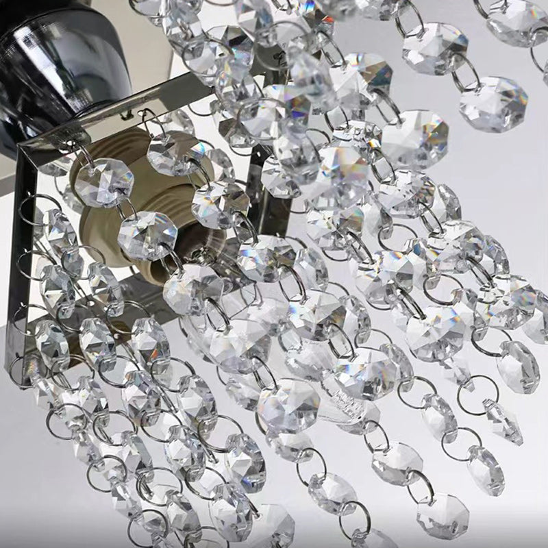 Modern Luxury Square Stainless Steel Frame Crystal Shade 4-Light Semi-Flush Mount Ceiling Light For Living Room
