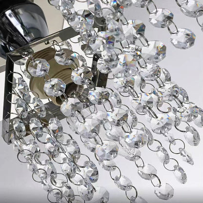 Modern Luxury Square Stainless Steel Frame Crystal Shade 4-Light Semi-Flush Mount Ceiling Light For Living Room