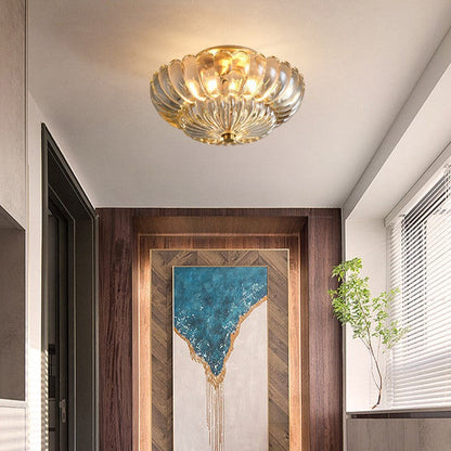 Modern Luxury Round Dome Flower Petal Iron Glass 3-Light Semi-Flush Mount Ceiling Light For Hallway