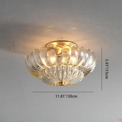 Modern Luxury Round Dome Flower Petal Iron Glass 3-Light Semi-Flush Mount Ceiling Light For Hallway