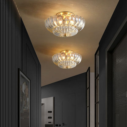 Modern Luxury Round Dome Flower Petal Iron Glass 3-Light Semi-Flush Mount Ceiling Light For Hallway