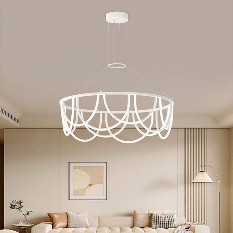 Modern Minimalist Long Line Round Iron Silicone LED Chandelier For Living Room
