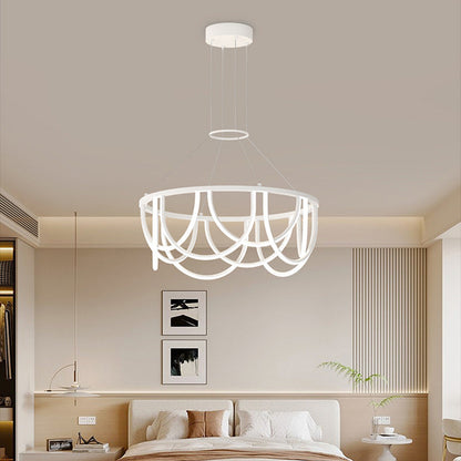 Modern Minimalist Long Line Round Iron Silicone LED Chandelier For Living Room