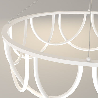 Modern Minimalist Long Line Round Iron Silicone LED Chandelier For Living Room