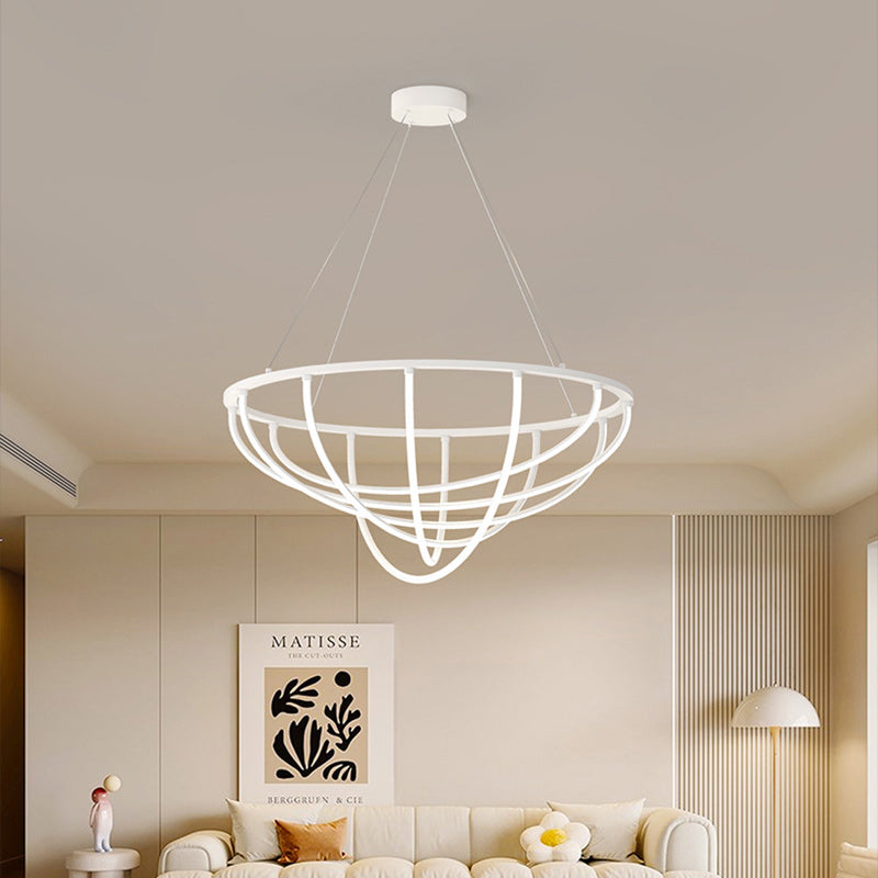 Modern Minimalist Long Line Crossover Round Iron Aluminum Silicone LED Chandelier For Living Room