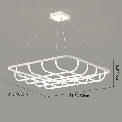 Modern Minimalist Long Line Square Basket Shape Iron Aluminum Silicone LED Chandelier For Living Room