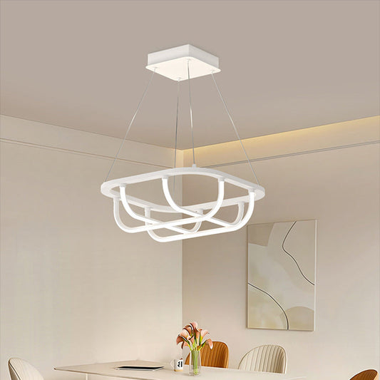 Modern Minimalist Long Line Square Basket Shape Iron Aluminum Silicone LED Chandelier For Living Room