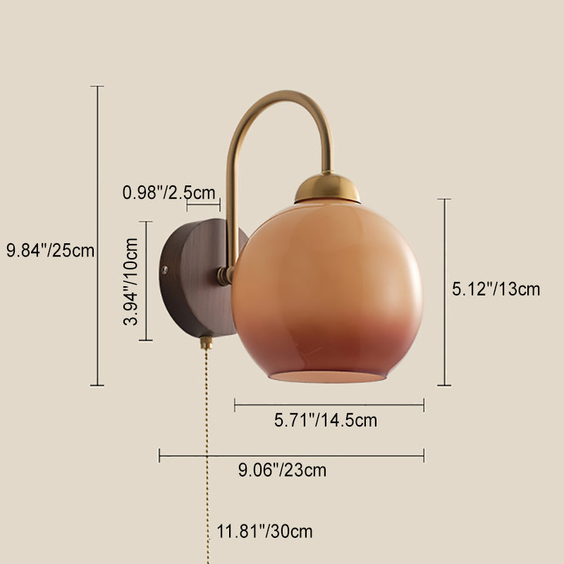 Traditional French Round Trapezoidal Orb Wood Iron Frame Fabric Shade 1-Light Wall Sconce Lamp For Living Room