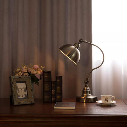Traditional Vintage Curved Pole Dome Iron Frame 1-Light Table Lamp For Bedroom