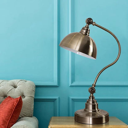 Traditional Vintage Curved Pole Dome Iron Frame 1-Light Table Lamp For Bedroom