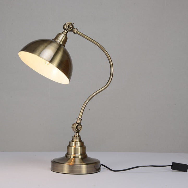 Traditional Vintage Curved Pole Dome Iron Frame 1-Light Table Lamp For Bedroom