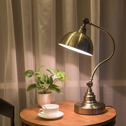 Traditional Vintage Curved Pole Dome Iron Frame 1-Light Table Lamp For Bedroom