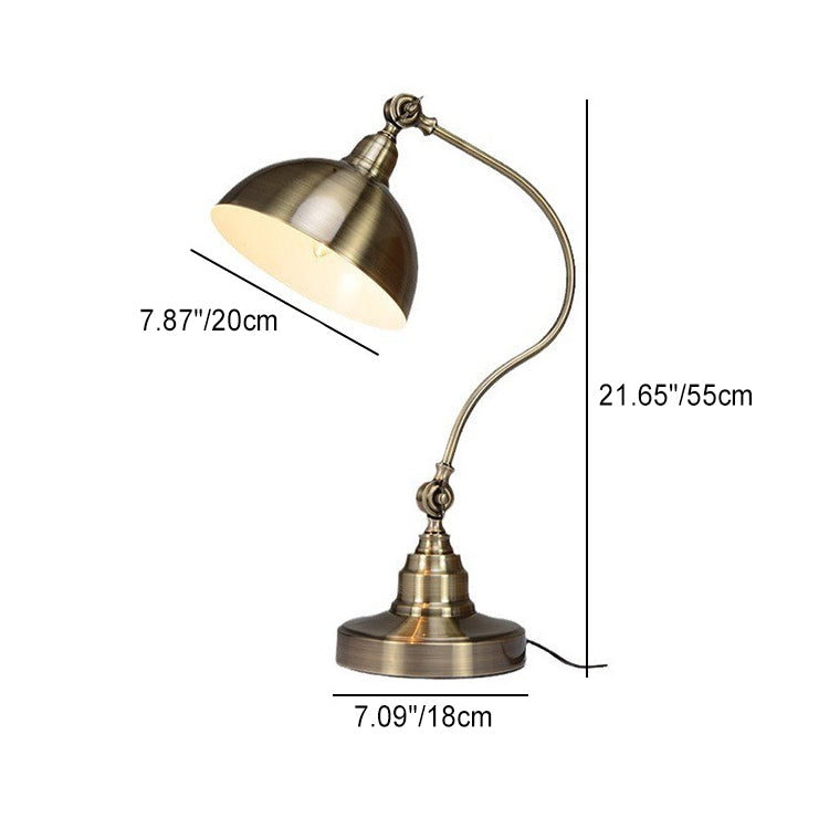 Traditional Vintage Curved Pole Dome Iron Frame 1-Light Table Lamp For Bedroom
