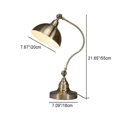 Traditional Vintage Curved Pole Dome Iron Frame 1-Light Table Lamp For Bedroom