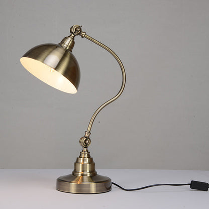 Traditional Vintage Curved Pole Dome Iron Frame 1-Light Table Lamp For Bedroom