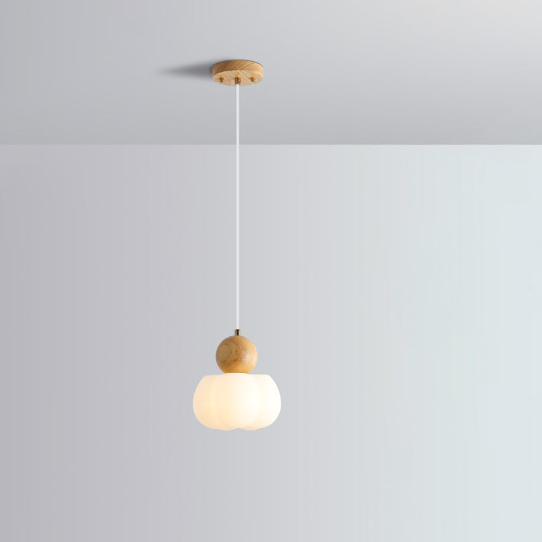 Traditional Vintage Orb Pumpkin Shape Wood Plastic Shade 1-Light Pendant Light For Living Room