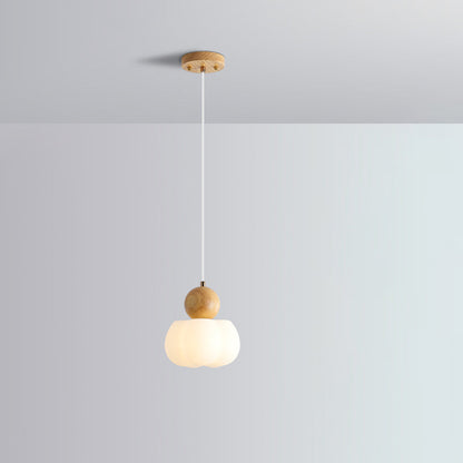 Traditional Vintage Orb Pumpkin Shape Wood Plastic Shade 1-Light Pendant Light For Living Room